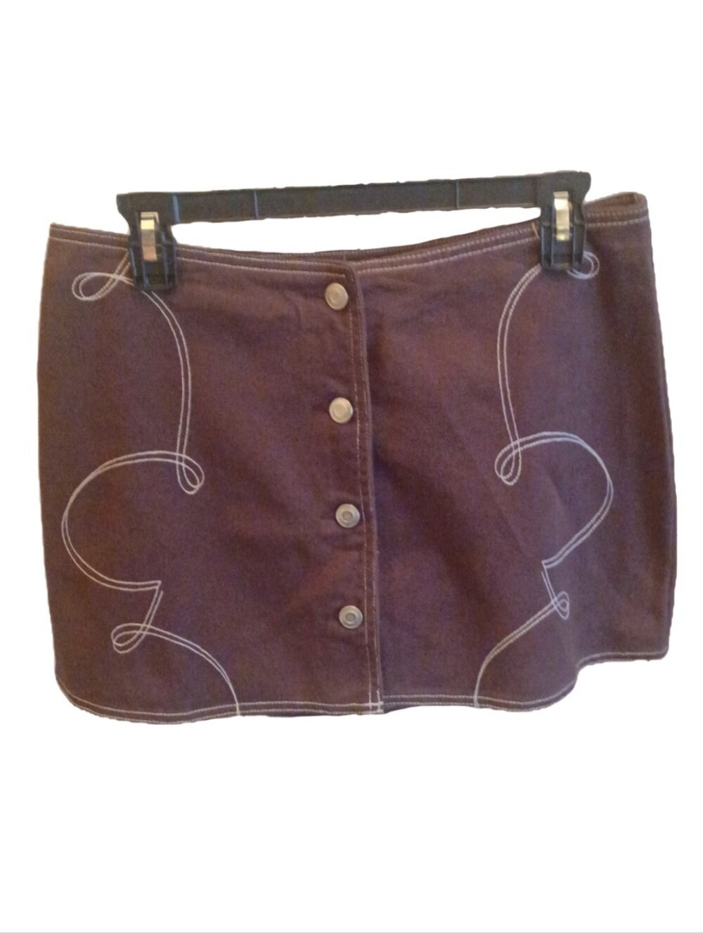 Gianni Bini Brown Button-Front Mini Skirt with White Stitching